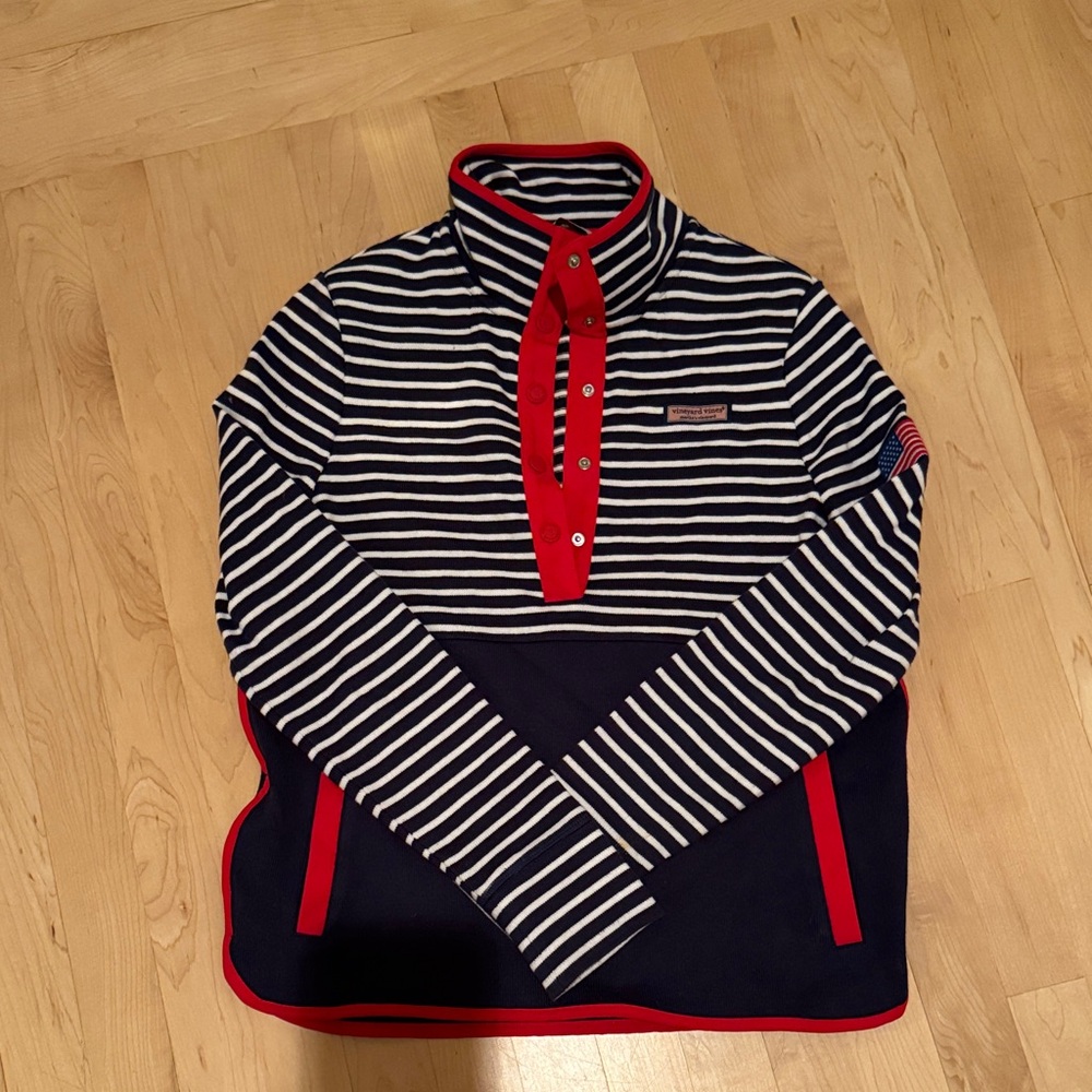 Vineyard Vines Navy and Red Striped Top